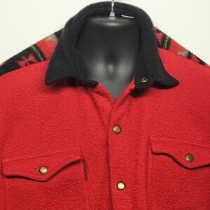 Bugle Boy Southwestern Fleece Shirt Jacket Mens Large Navajo Print Polyester 90s